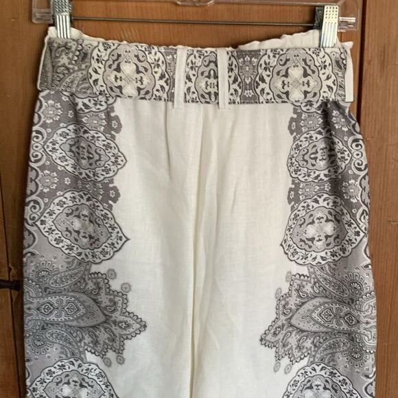 Johnny Was black/white paisley print linen/silk high waisted wide leg slacks - Picture 9 of 13